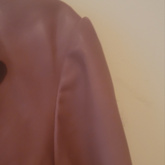 Tahari Brown Mauve Genuine Leather Puffy Sleeve Blazer Jacket Coat - Picture 7 of 12